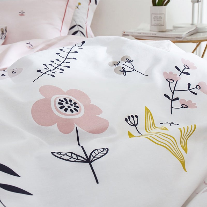 OTOB Twin Duvet Cover Set Cartoon Pink Floral Duvet Cover 100% Washed Cotton Aesthetic Bedding Sets Soft Colorful Comforter Cover Reversible Bedding for Women Kids Girls Teen - Image 3